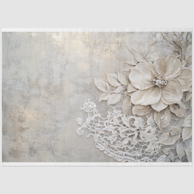 Papel De Seda Patina de renda e relevo floral (Frente )