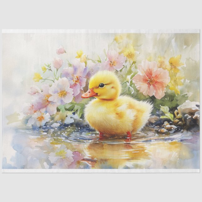 Papel De Seda Patinho Fofo com Flores Decoupage Aquarela (Frente )