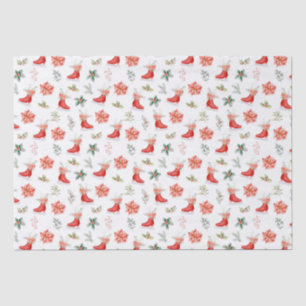 Papel De Seda Patins de Gelo Vermelhos Florais de Natal