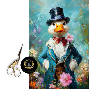 Papel De Seda Pato Caprichoso em Decoupage de Boné Azul