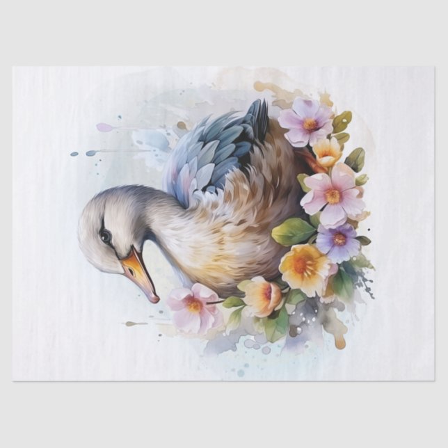 Papel De Seda Pato Floral Aquarela (Frente )