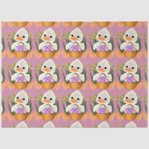 Papel De Seda Pato segurando ovos de Páscoa no cesto