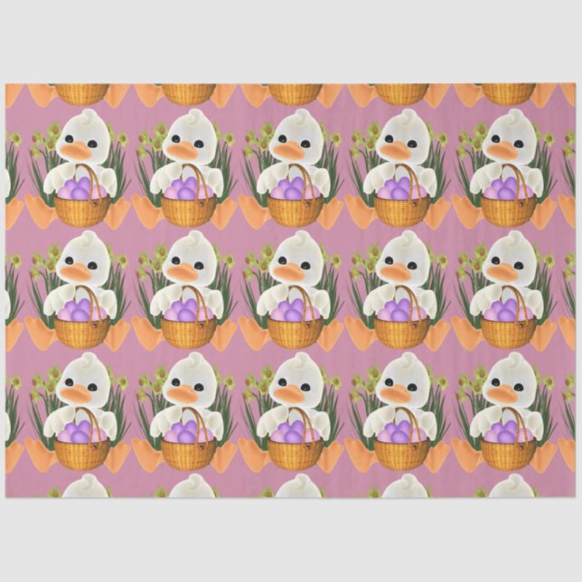 Papel De Seda Pato segurando ovos de Páscoa no cesto (Frente )