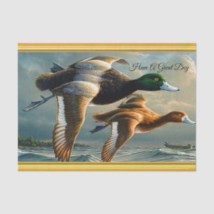 Papel De Seda Patos que voam sobre o mar com um bote abaixo