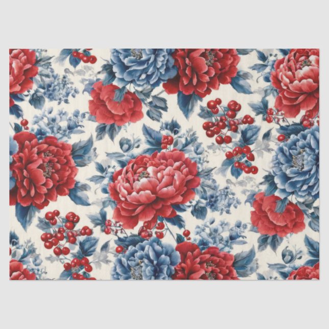 Papel De Seda Pátrio Vermelho Azul Branco Floral (7) (Frente )
