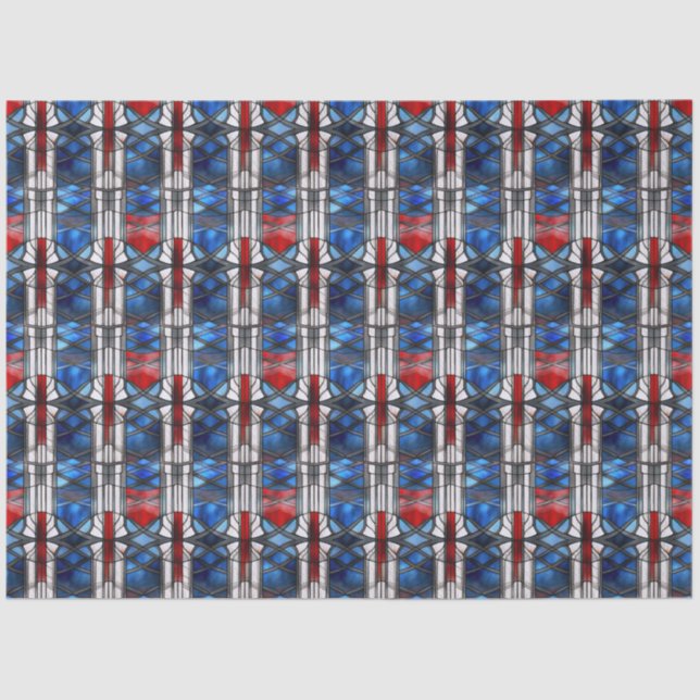 Papel De Seda Patriotic Red Blue Stained Glass  (Frente )