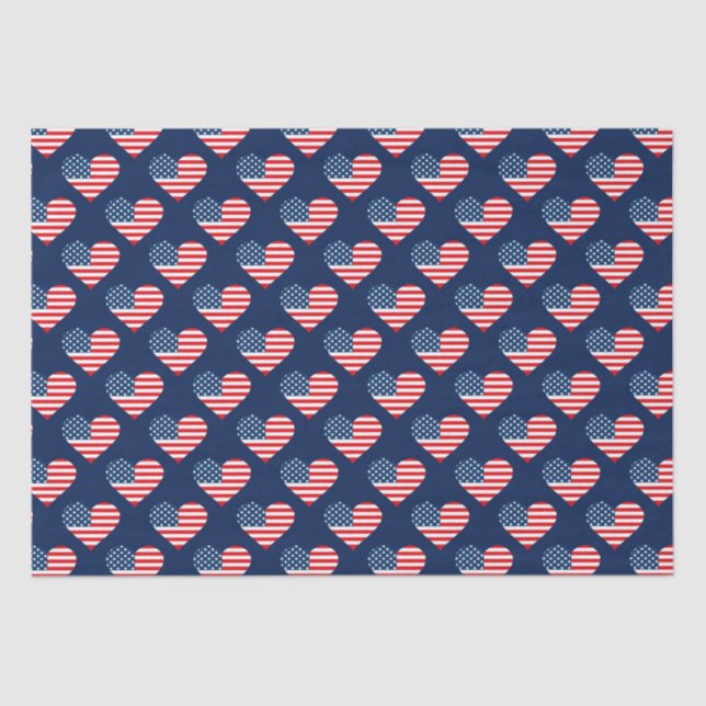 Papel De Seda Patriotic Red, White & Blue USA Flag Hearts (Frente )