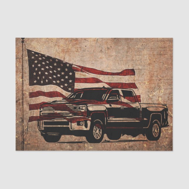 Papel De Seda Patriótico Grunge American Flag e Black Truck (Frente )