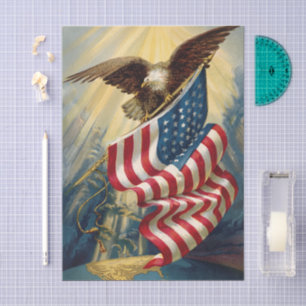 Papel De Seda Patriotismo Vintage, Bandeira Americana Águia Patr