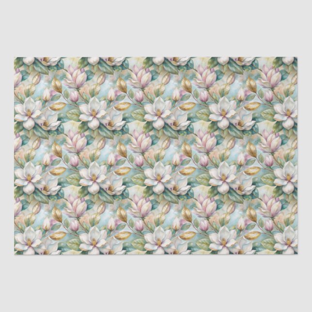 Papel De Seda Pattern Elegant Magnolia Flowers (Frente )