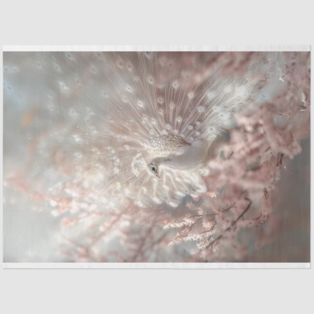 Papel De Seda Pavão Branco Celesial com Dissociação Rosa Bloquea (Frente )