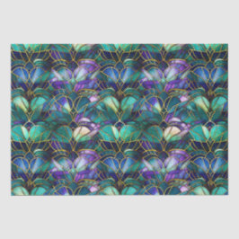 Papel De Seda Pavão de Vidro Colorido Azul-Verde, Roxo e Dourado