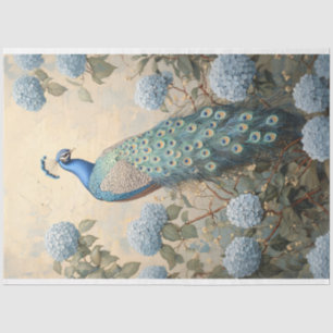 Papel De Seda Pavão Elegante com Pintura a Óleo de Hydrangeas Az