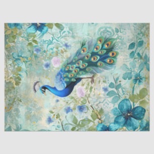 Papel De Seda Pavão Elegante Floral Azul Envelhecido
