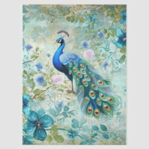 Papel De Seda Pavão Elegante Floral Azul Envelhecido