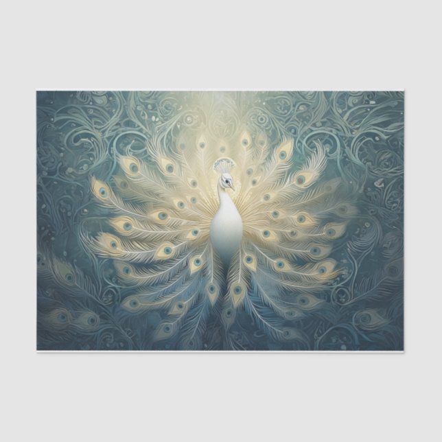 Papel De Seda Pavão em Bloom, Penas Brancas, Elegância (Frente )