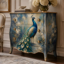 Pavão em Decoupage Azul e Dourado