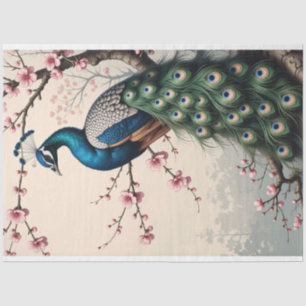 Papel De Seda Pavão em uma Árvore de Cerejeira Decoupage