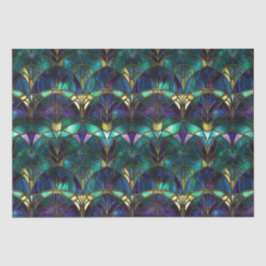 Papel De Seda Pavão em Vidro Pintado Azul-Verde, Roxo e Dourado
