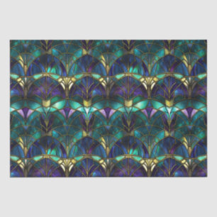 Papel De Seda Pavão em Vidro Pintado Azul-Verde, Roxo e Dourado