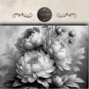 Papel De Seda Pavão Floral Preto Branco Decoupage