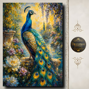 Papel De Seda Pavão no Jardim Dourado Decoupage