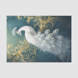 Papel De Seda Pavão Sentado com Elegância, Cascata de Penas Bran
