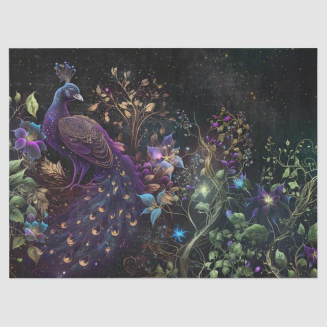 Papel De Seda Pavão Vibrante e Decoupage Floral (Frente )