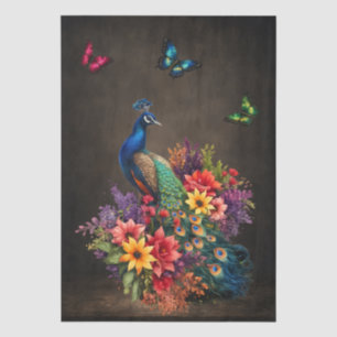 Papel De Seda Pavões Florais & Borboletas Decoupage