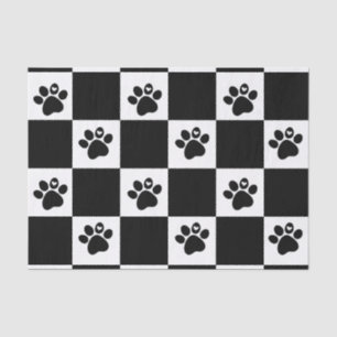 Papel De Seda Pawprint Preto e Branco Verificado