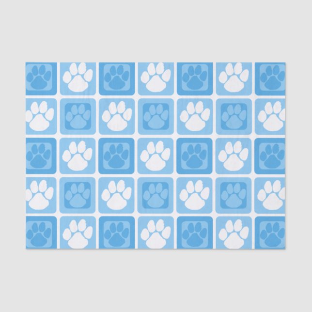 Papel De Seda Pawprint repetitivo azul-bebê claro e branco (Frente )