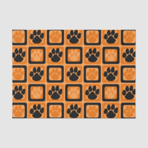 Papel De Seda Pawprint repetitivo laranja e preto