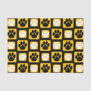 Papel De Seda Pawprint repetitivo preto, branco e Dourado