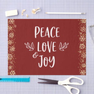 Papel De Seda Paz Amor Alegria Dourada Flocos de Neve Dourada Ti