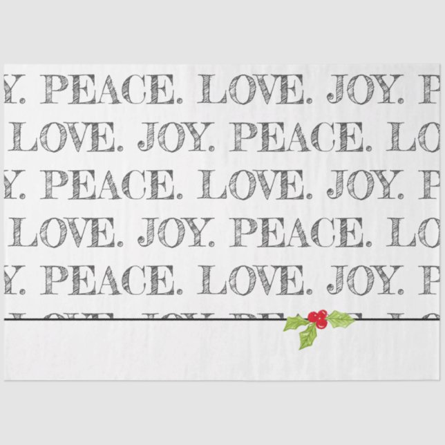 Papel De Seda PAZ Feriada. AMOR. JOY. Natal Holly Festivo (Frente )