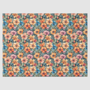 Papel De Seda Peach Apricot e Mauve Floral