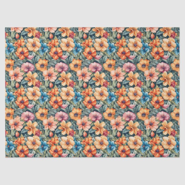 Papel De Seda Peach Apricot e Mauve Floral (Frente )