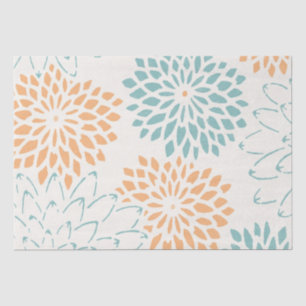 Papel De Seda Peach Aqua Floral Blossomas