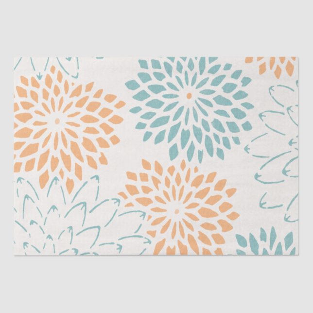 Papel De Seda Peach Aqua Floral Blossomas (Frente )