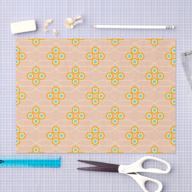 Papel De Seda Peach background hexagonal floral pattern  (Arte )