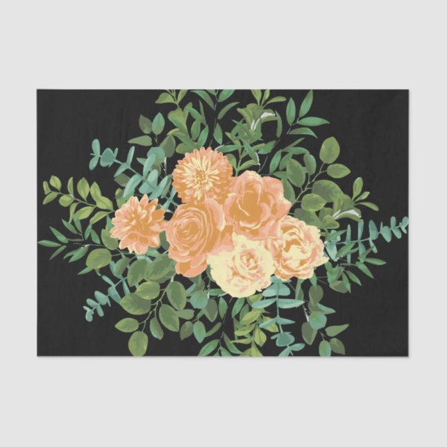 Papel De Seda Peach & Black Peony & Rosa Floral Wedes (Frente )
