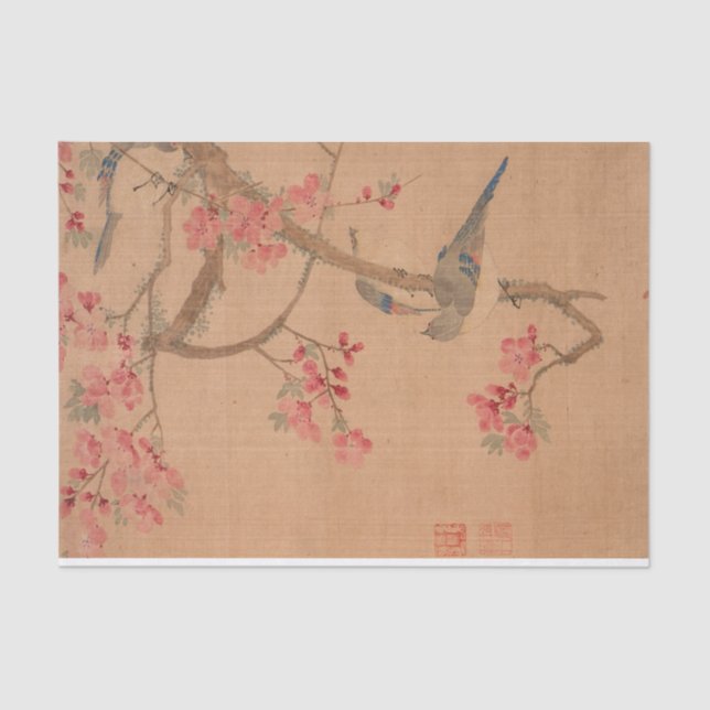 Papel De Seda Peach Blossoms and Birds by Mãe Yuanyu (Frente )