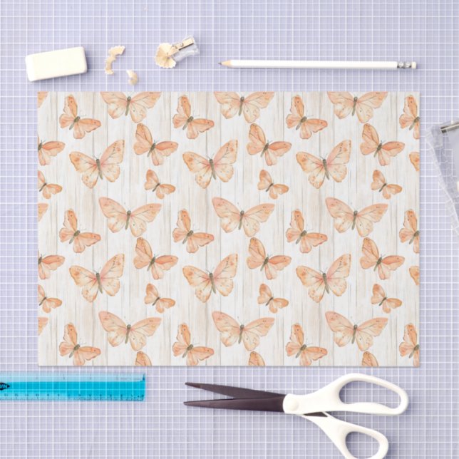 Papel De Seda Peach Butterflies Birthday (Arte )