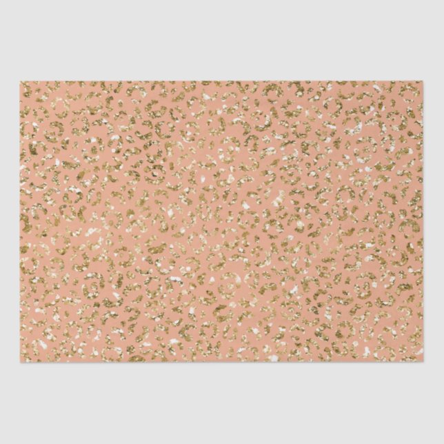 Papel De Seda Peach Dourada Glitter Leopardo (Frente )