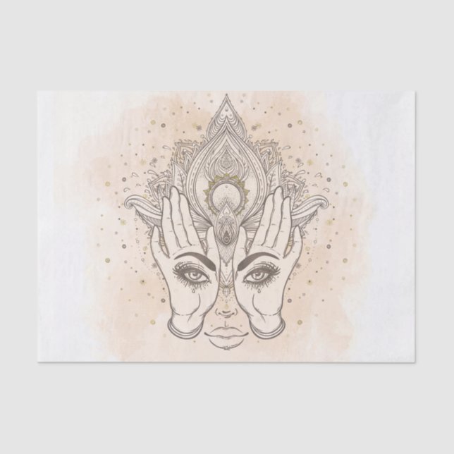 Papel De Seda Peach e Dourada Beleza da Flor do Boho Lotus (Frente )