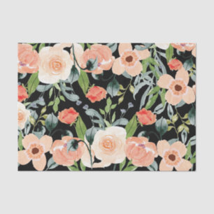 Papel De Seda Peach e padrão floral preto