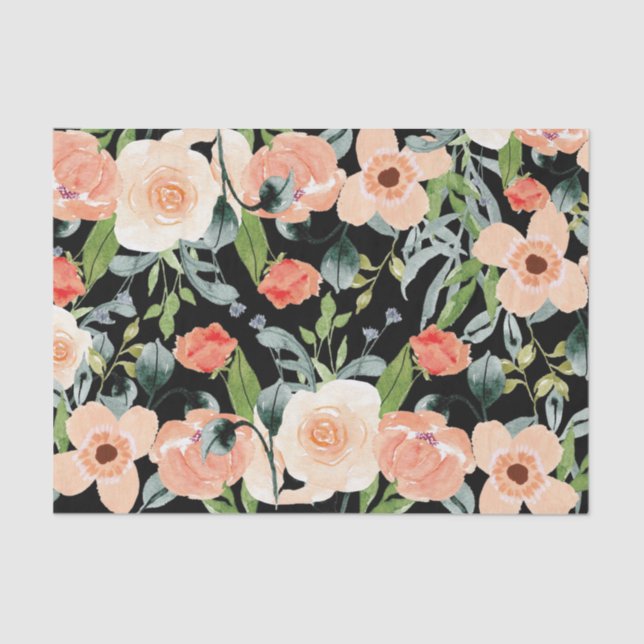 Papel De Seda Peach e padrão floral preto (Frente )
