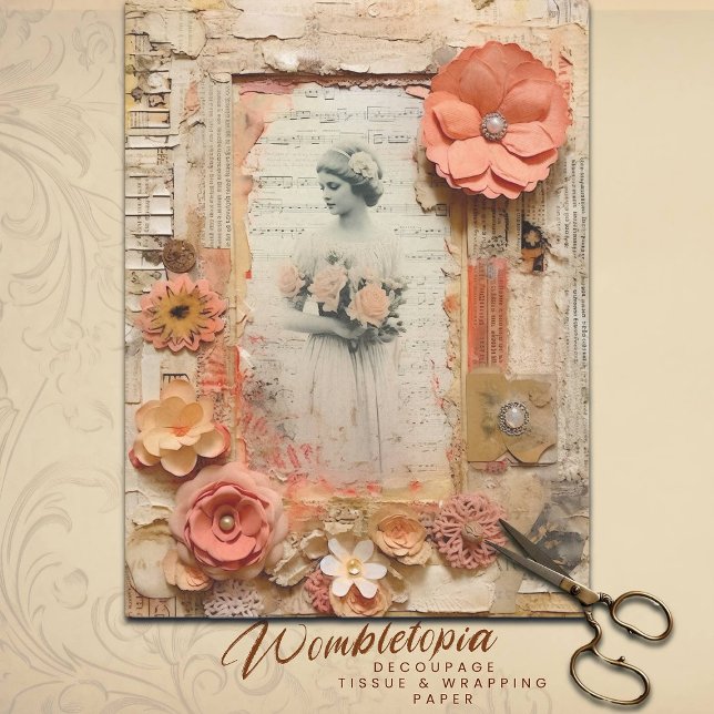 Papel De Seda Peach Ephemera Casamento de Decoupage Floral do Ja (Criador carregado)
