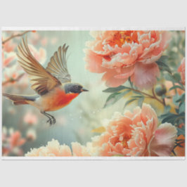 Papel De Seda Peach Flowers Bird Decoupage