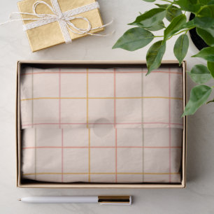 Papel De Seda Peach Sage - Padrão de Grade de Xadrez Amarelo
